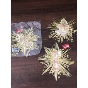 3 Victorian Style Paper Die Cut Gold Angel Starburst Christmas Ornaments New VTG